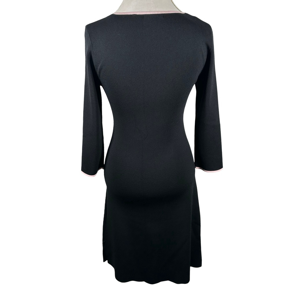 BCBGMaxazria Black Sheath Bodycon Dress Pink Bow V-Neck Empire Waist size M Y2K - Picture 9 of 11